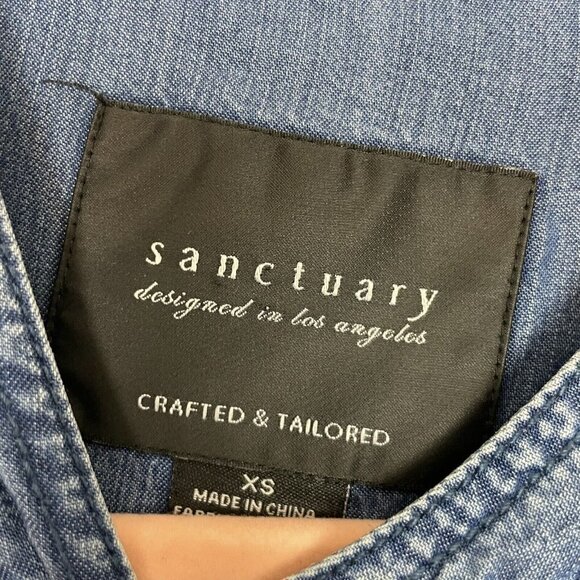 Sanctuary Blue Tencel Snap Button Up Shirt Denim Size Extra Small - Picture 3 of 7